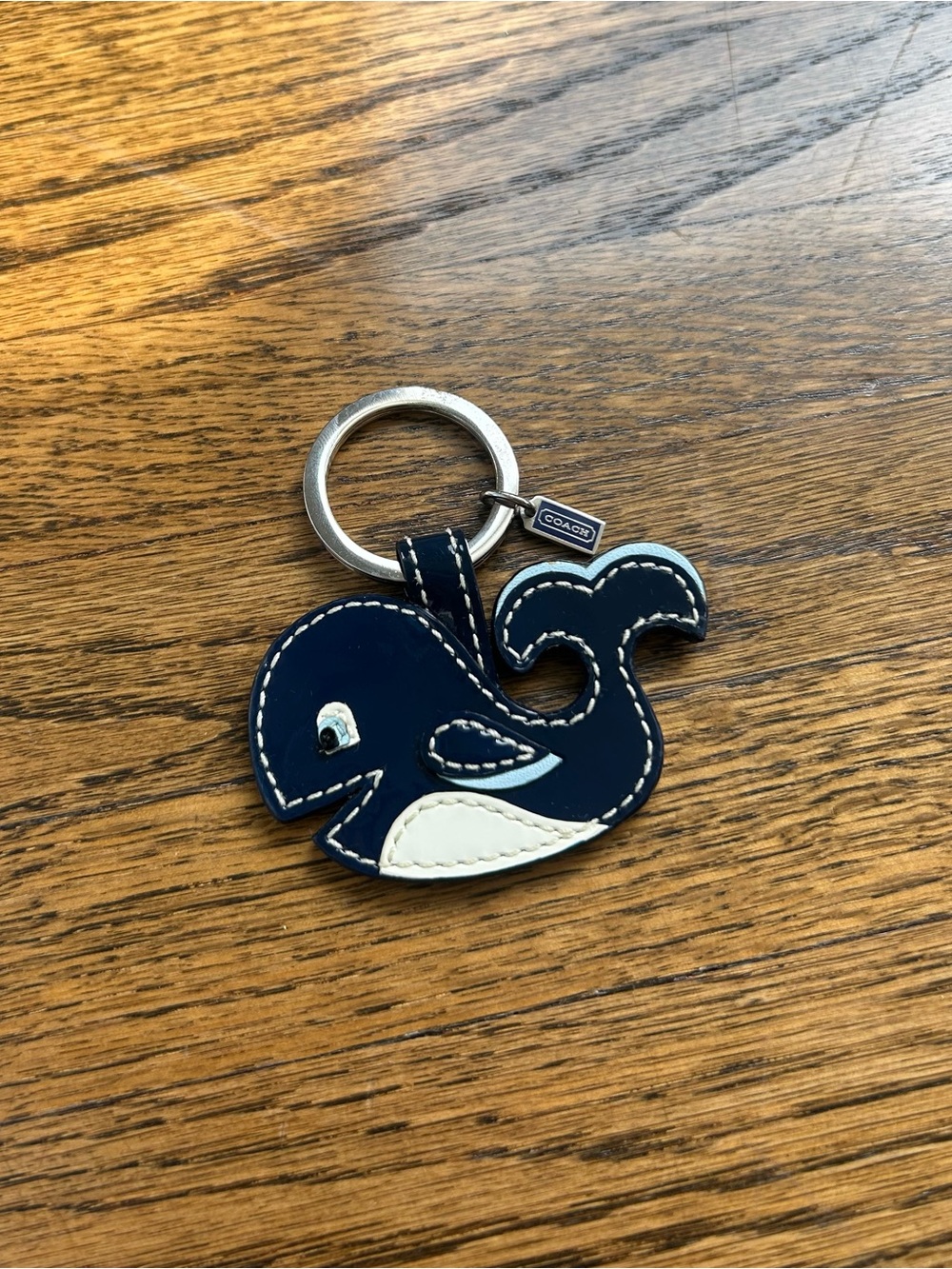 COACH Vintage Navy Blue Leather Whale Keychain